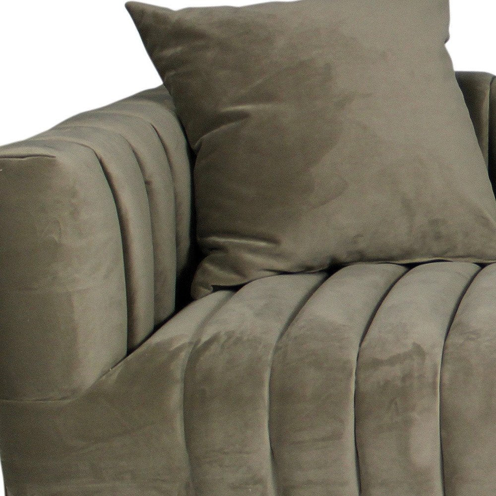 Gray Brown Velvet Sofa and Toss Pillows with Gold Legs - 90-inch