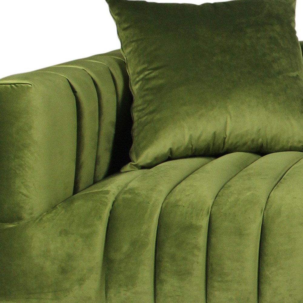 Olive Green Velvet Sofa and Toss Pillows with Gold Legs - 90-inch