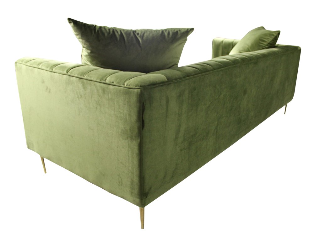 Olive Green Velvet Sofa and Toss Pillows with Gold Legs - 90-inch