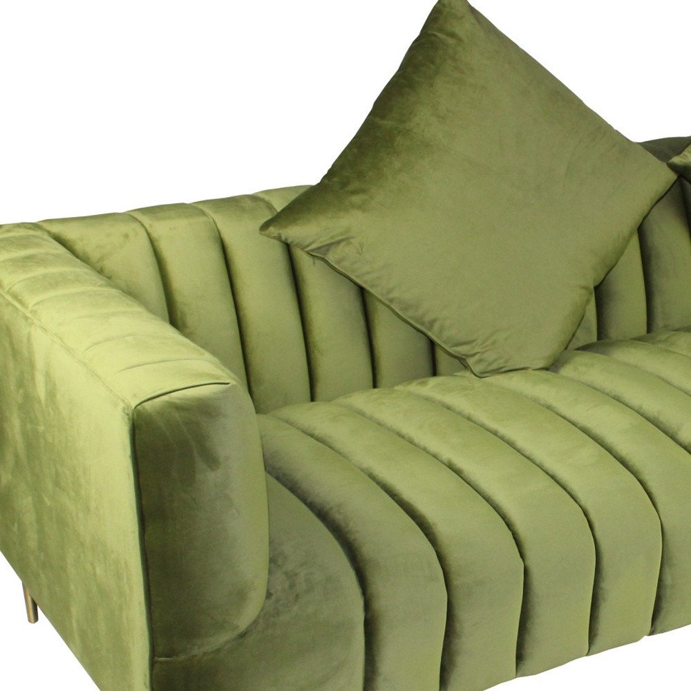 Olive Green Velvet Sofa and Toss Pillows with Gold Legs - 90-inch