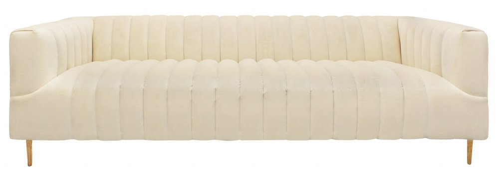 Ivory Velvet Sofa and Toss Pillows with Gold Legs - 90-inch