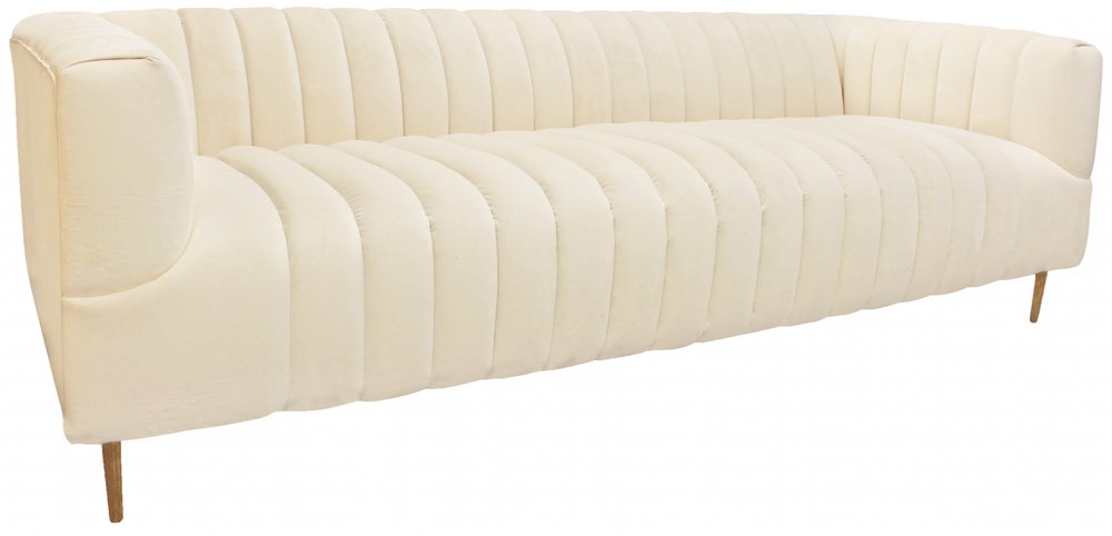 Ivory Velvet Sofa and Toss Pillows with Gold Legs - 90-inch