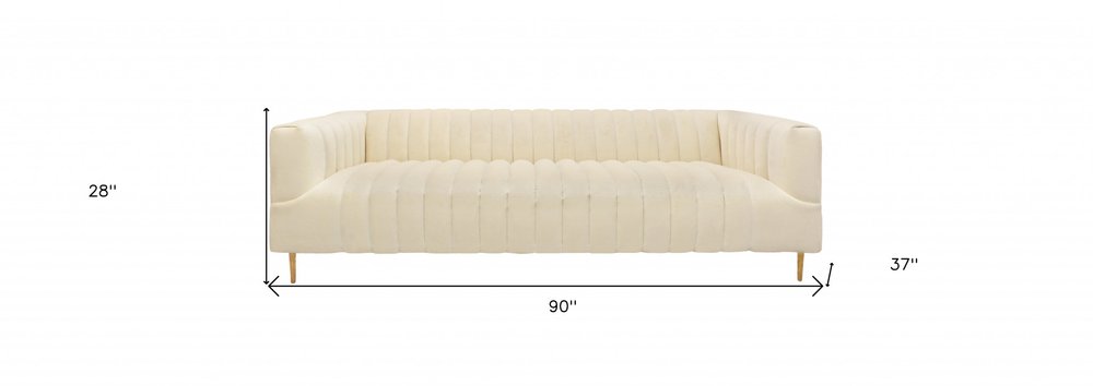 Ivory Velvet Sofa and Toss Pillows with Gold Legs - 90-inch
