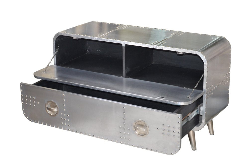 Silver Aluminum Enclosed Storage TV Stand - 44-inch