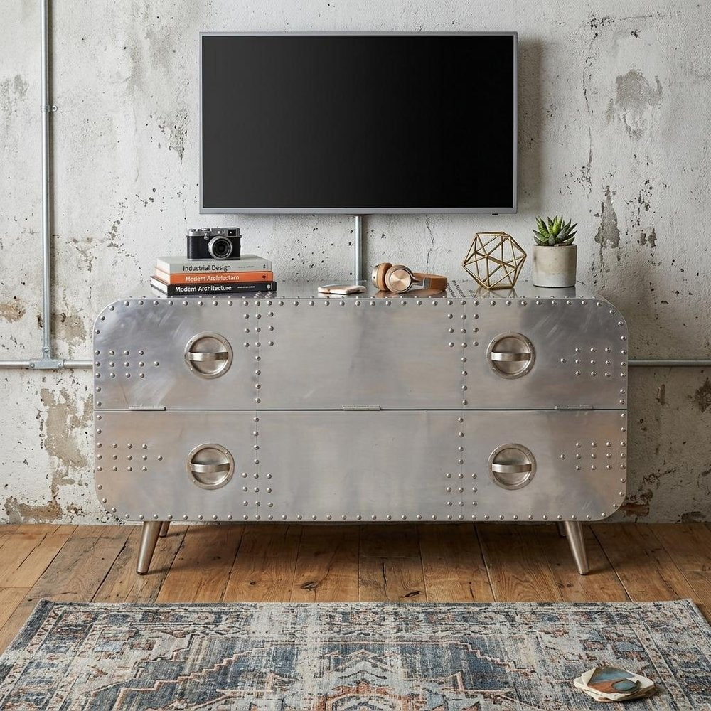 Silver Aluminum Enclosed Storage TV Stand - 44-inch