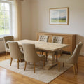 Seven Piece White Solid Wood Dining Set with Six Chairs