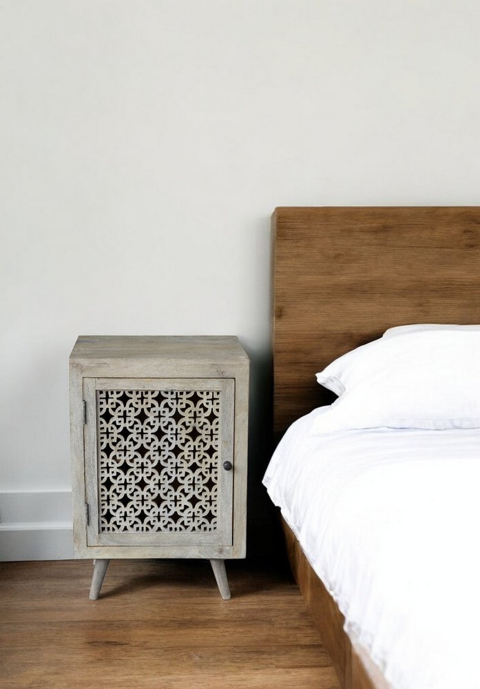 Gray Solid Wood Nightstand - 30-inch