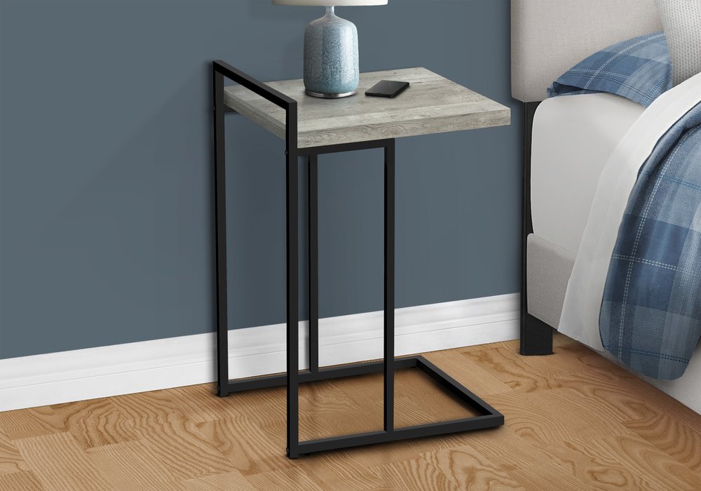 Gray and Black Distressed Reclaimed Wood and Iron End Table - 27-inch