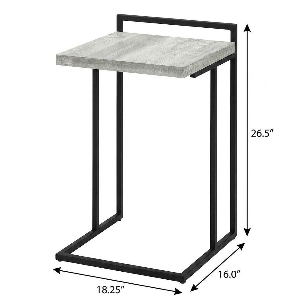 Gray and Black Distressed Reclaimed Wood and Iron End Table - 27-inch
