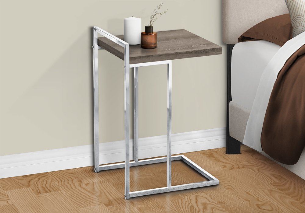 Taupe and Silver Wood and Iron End Table - 27-inch