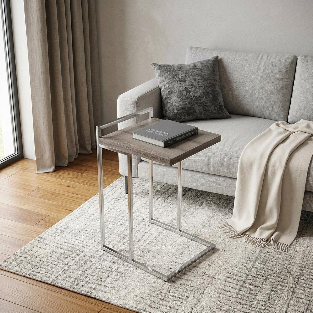 Taupe and Silver Wood and Iron End Table - 27-inch