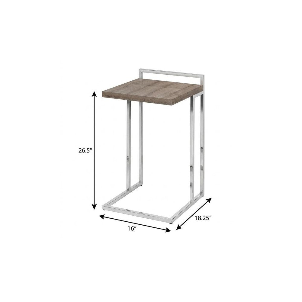 Taupe and Silver Wood and Iron End Table - 27-inch