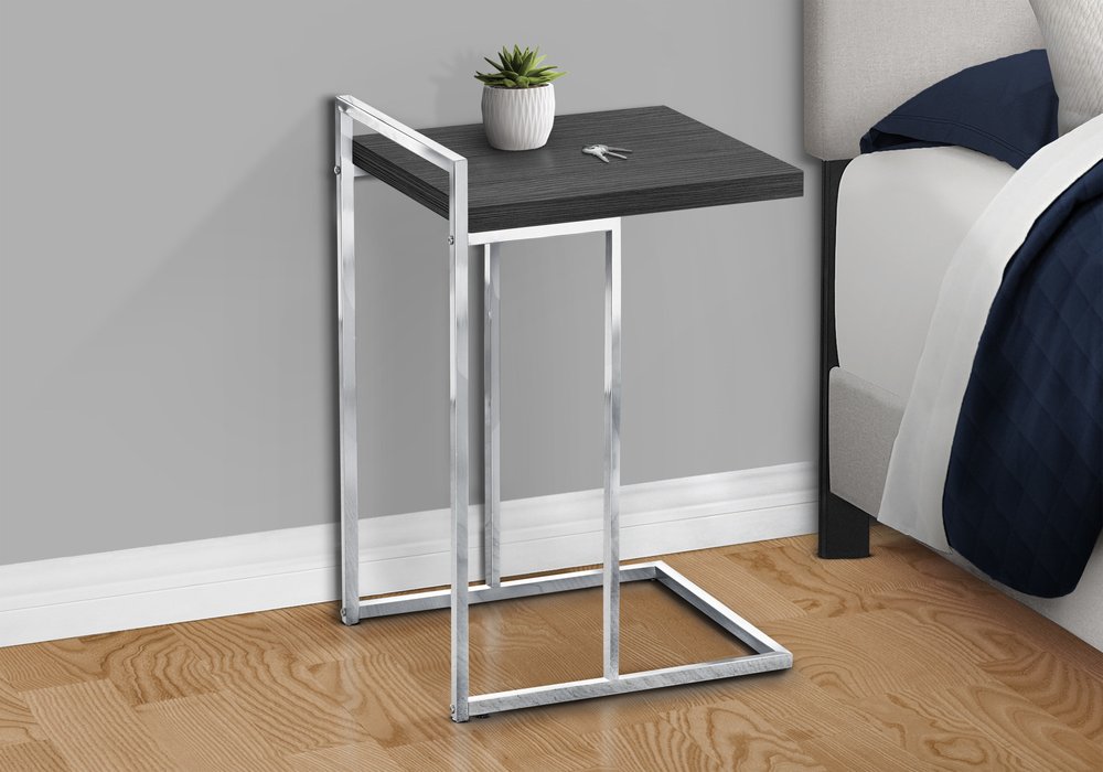 Gray and Silver Wood and Iron End Table - 27-inch