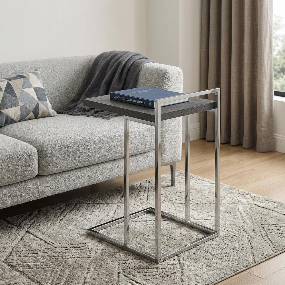Gray and Silver Wood and Iron End Table - 27-inch