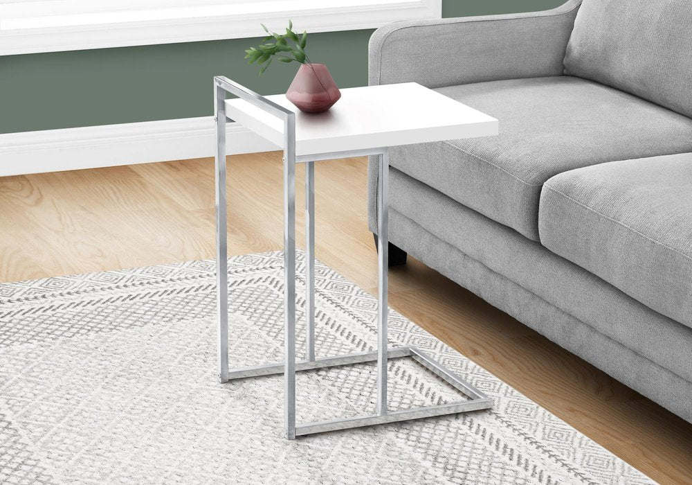 White and Silver Wood and Iron End Table - 27-inch