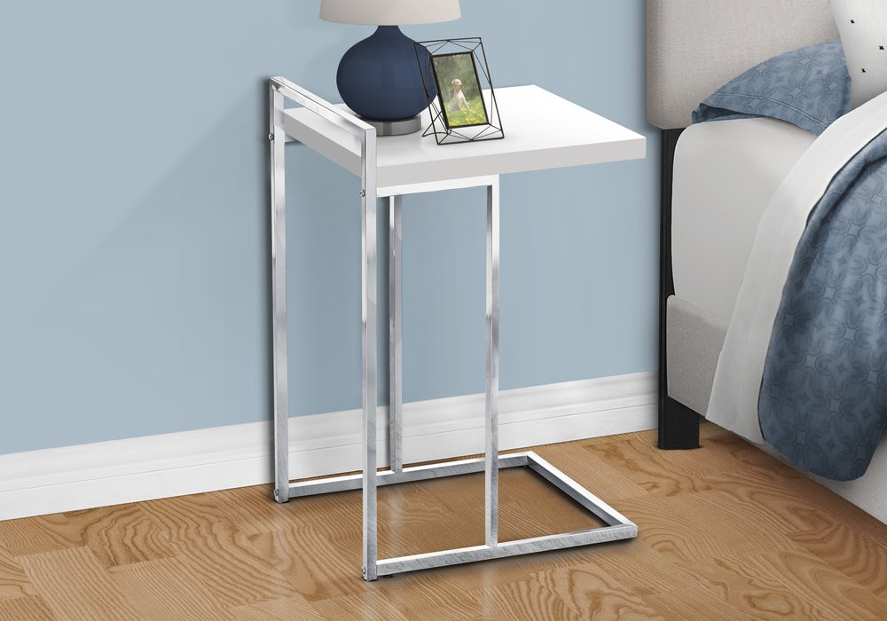 White and Silver Wood and Iron End Table - 27-inch