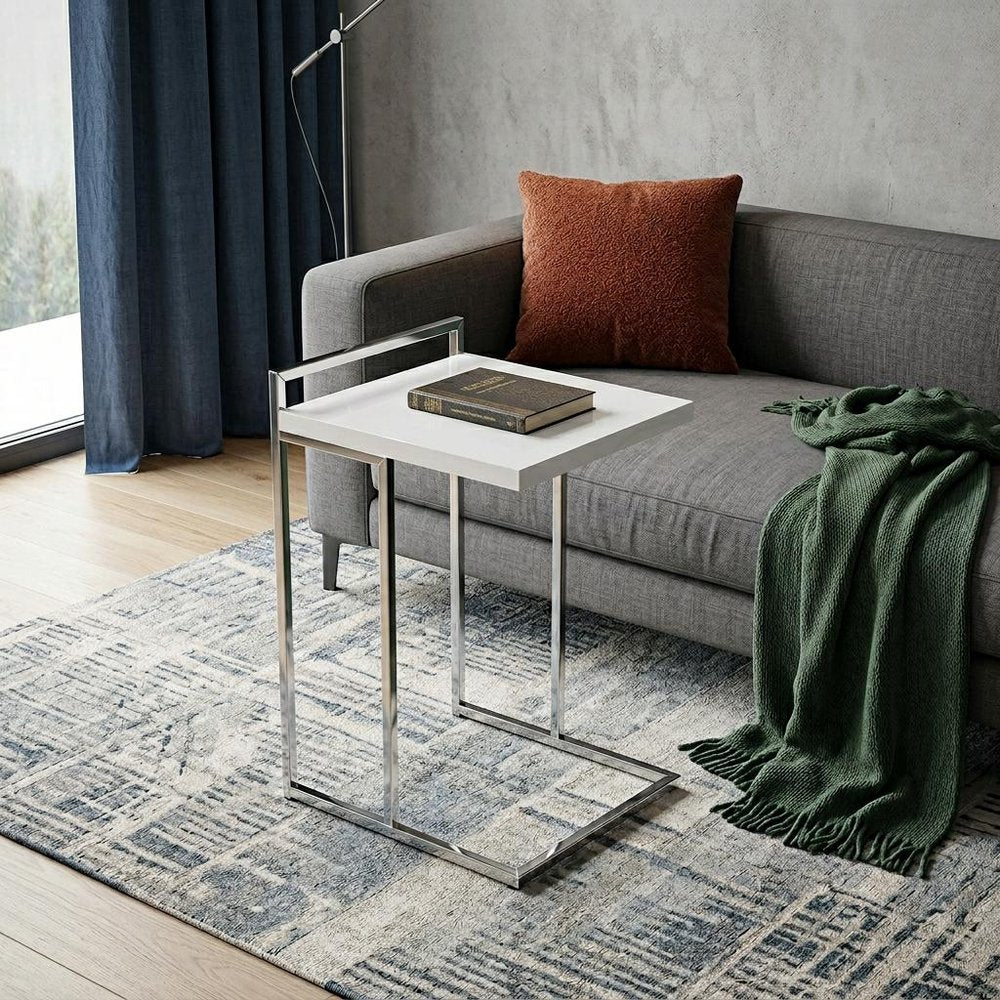 White and Silver Wood and Iron End Table - 27-inch