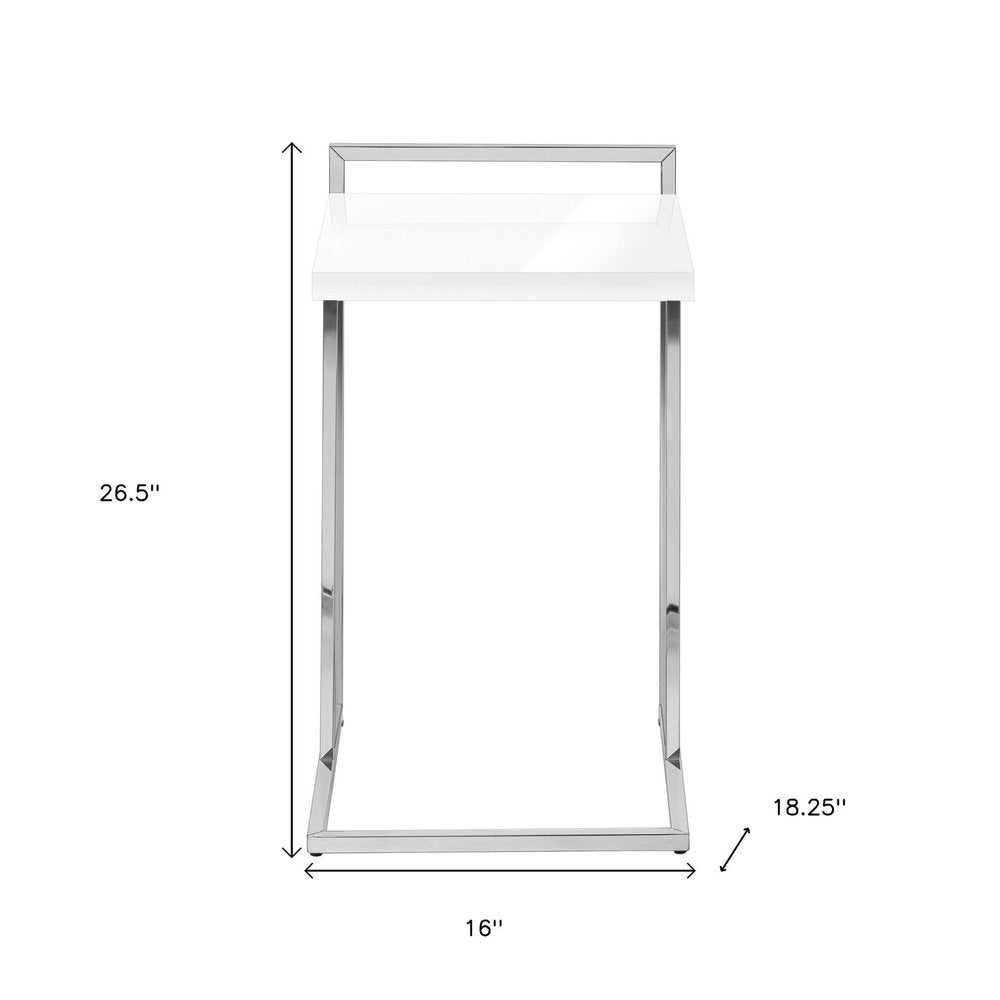 White and Silver Wood and Iron End Table - 27-inch