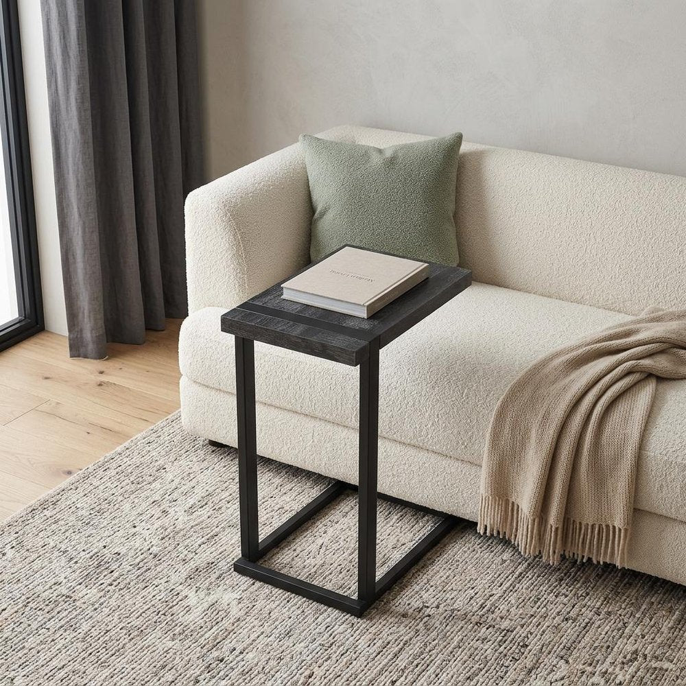 Black Distressed Wood and Iron End Table - 25-inch