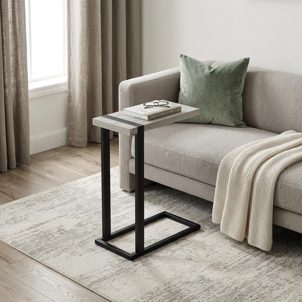 Gray and Black Distressed Wood and Iron End Table - 25-inch