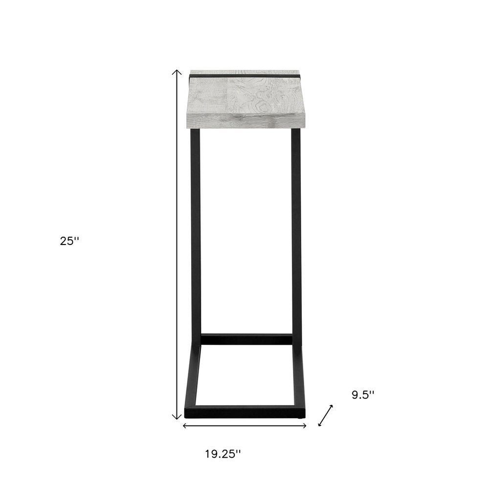 Gray and Black Distressed Wood and Iron End Table - 25-inch