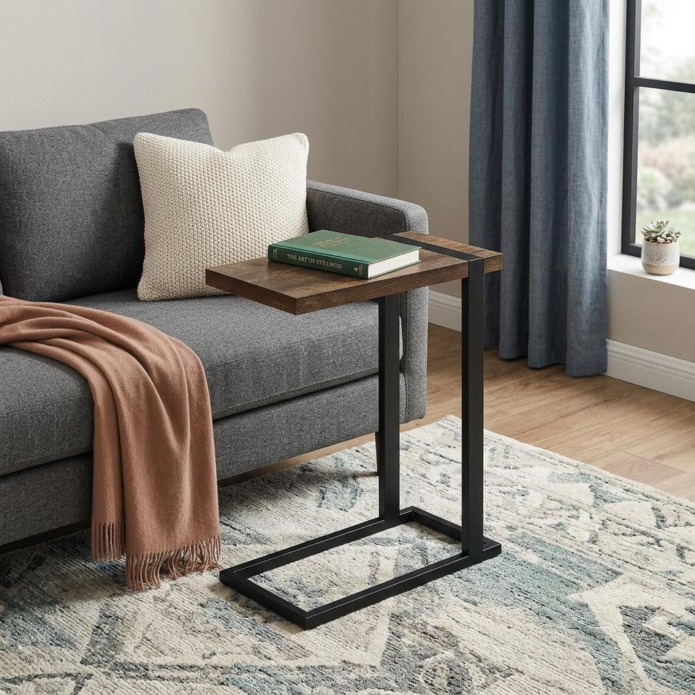 Brown and Black Distressed Wood and Iron End Table - 25-inch