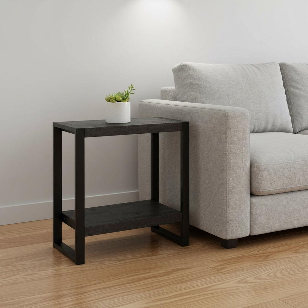Black End Table with Shelf - 24-inch