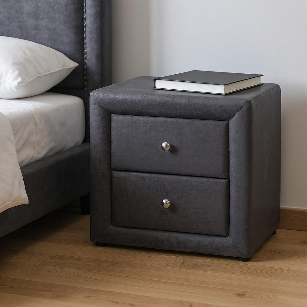 Dark Gray Wood Two Drawer Nightstand - 21-inch