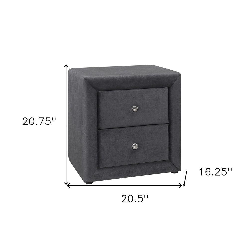 Dark Gray Wood Two Drawer Nightstand - 21-inch