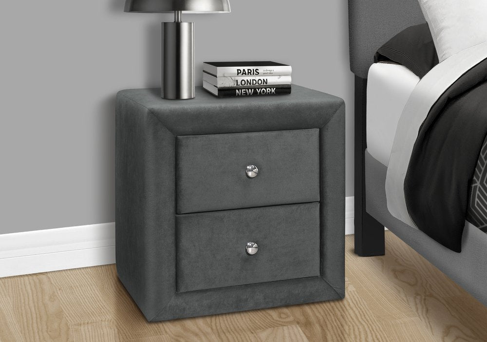 Dark Gray Wood Two Drawer Nightstand - 21-inch