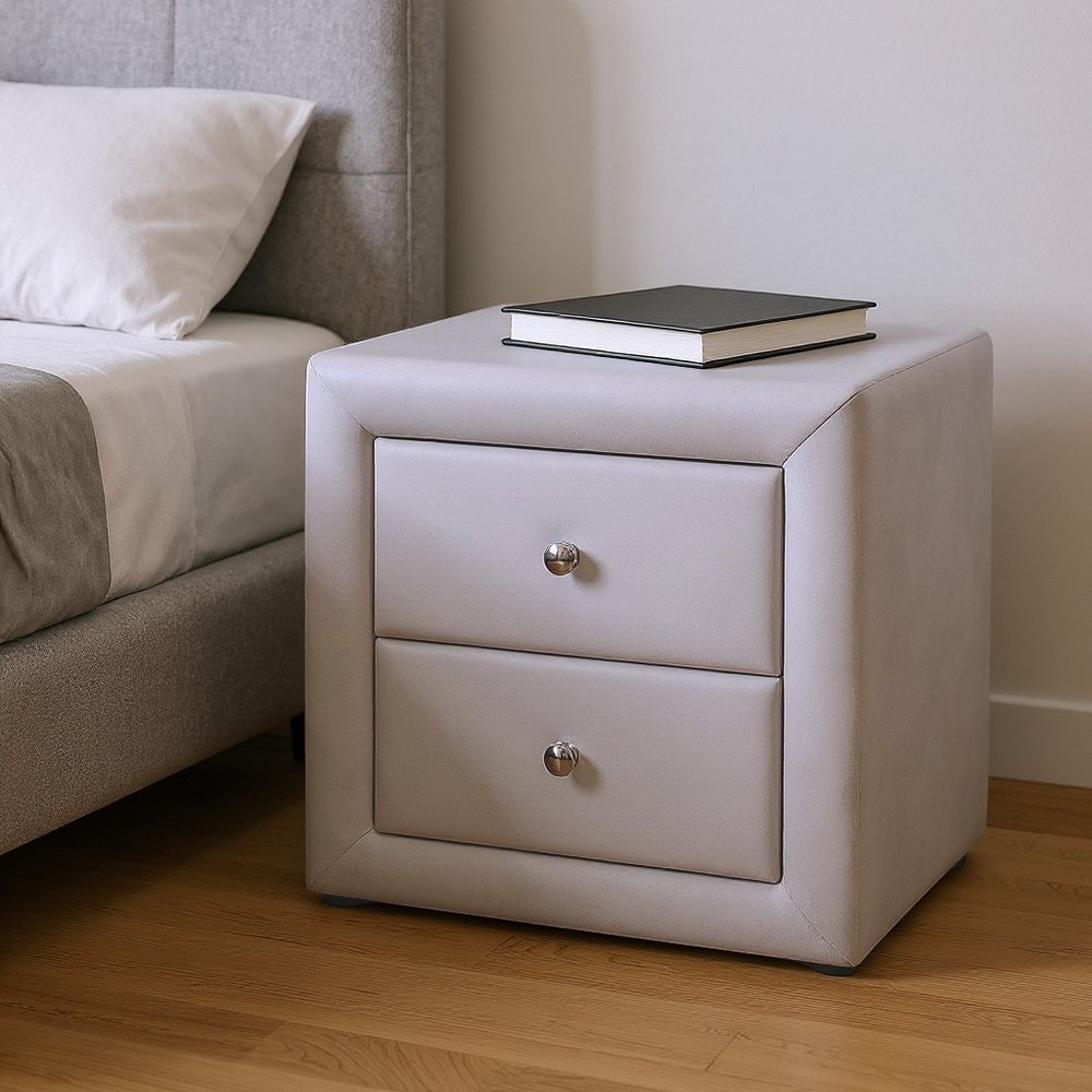 Light Gray Wood Two Drawer Nightstand - 21-inch