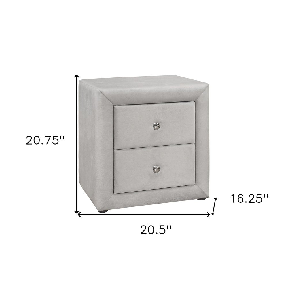 Light Gray Wood Two Drawer Nightstand - 21-inch