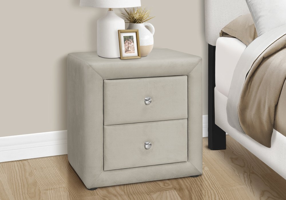 Light Gray Wood Two Drawer Nightstand - 21-inch