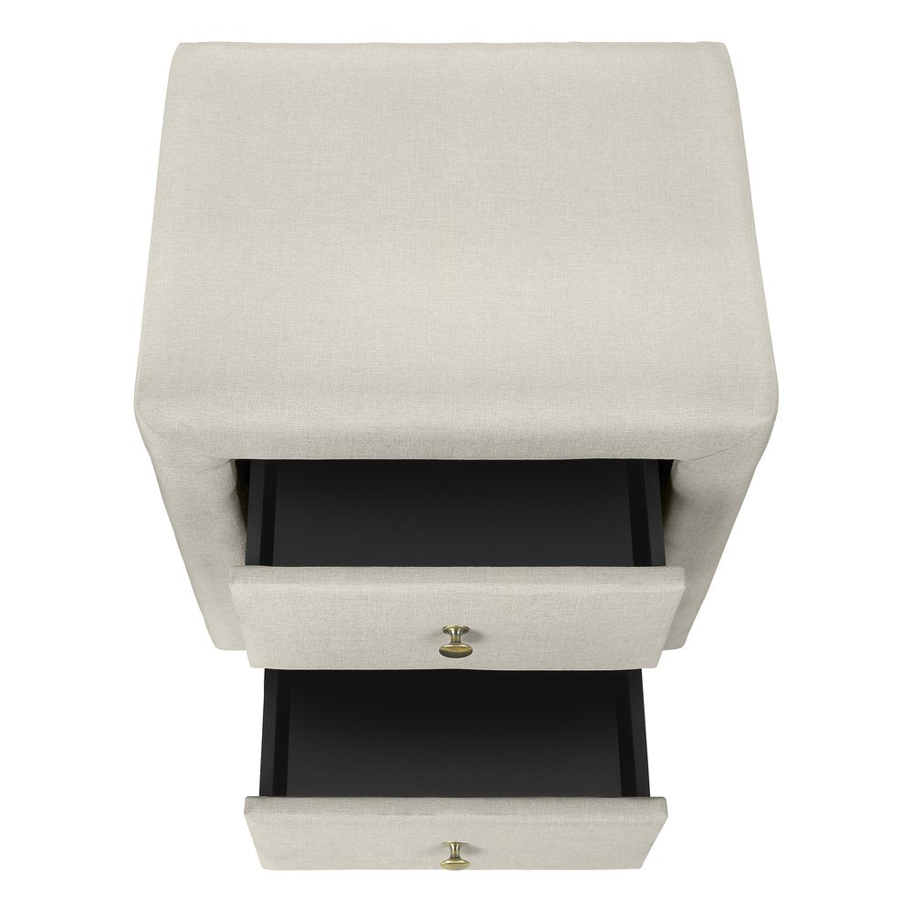 Beige Wood Two Drawer Nightstand - 21-inch