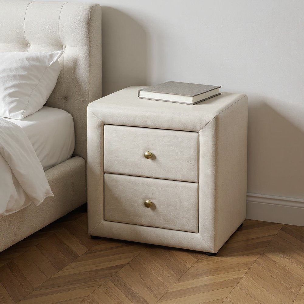 Beige Wood Two Drawer Nightstand - 21-inch