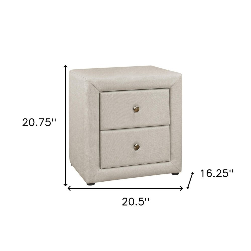 Beige Wood Two Drawer Nightstand - 21-inch
