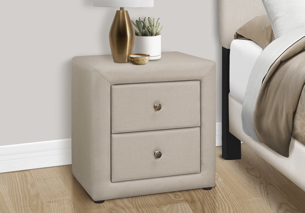 Beige Wood Two Drawer Nightstand - 21-inch