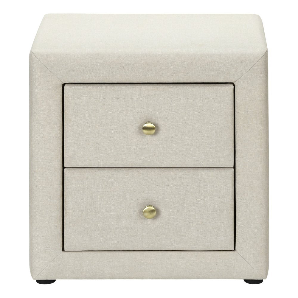 Beige Wood Two Drawer Nightstand - 21-inch
