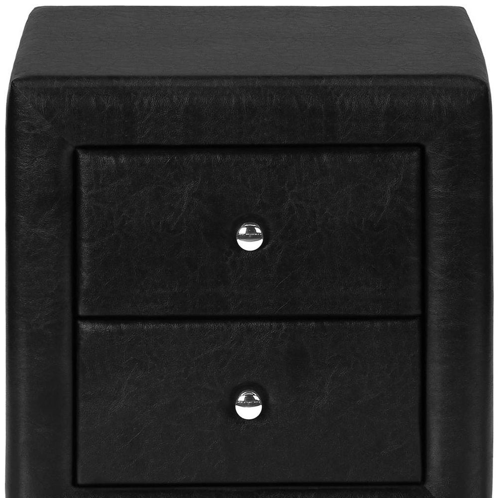 Black Wood Two Drawer Nightstand - 21-inch