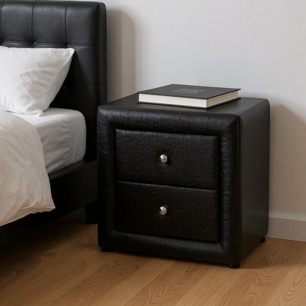 Black Wood Two Drawer Nightstand - 21-inch