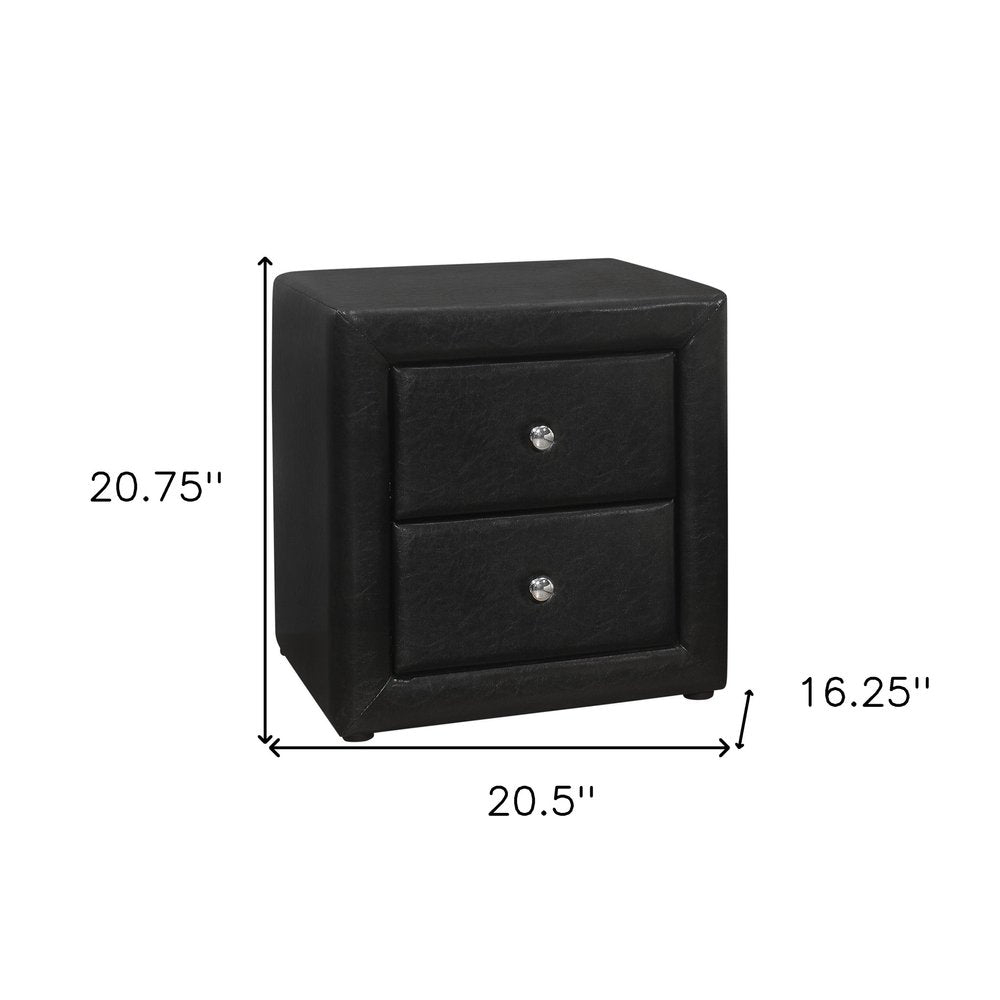Black Wood Two Drawer Nightstand - 21-inch