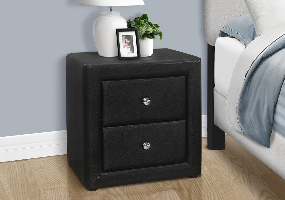 Black Wood Two Drawer Nightstand - 21-inch