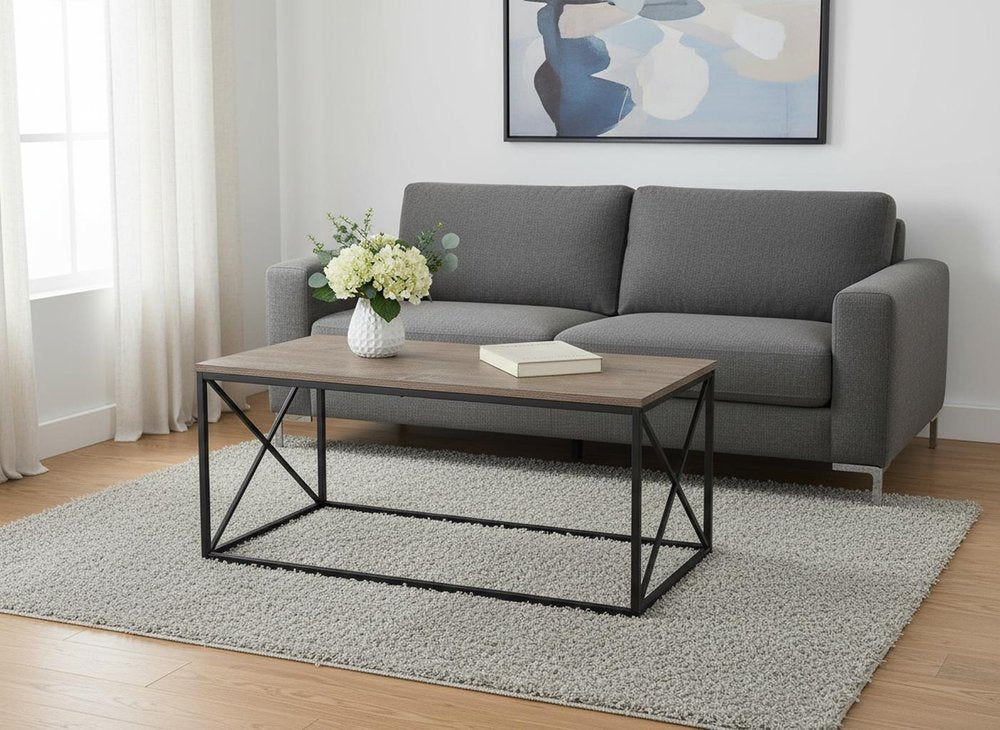 Taupe and Black Metal Coffee Table - 41-inch