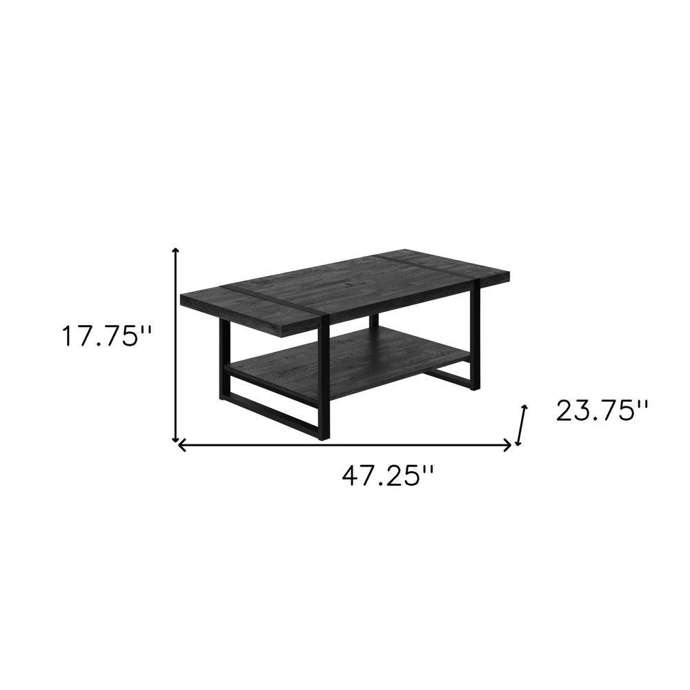 Black Coffee Table with Shelf - 47-inch