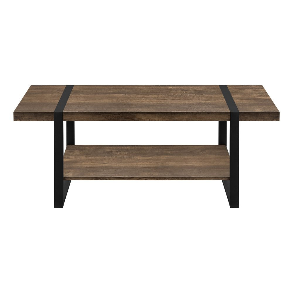 Brown and Black Wood Coffee Table with Shelf - 47-inch