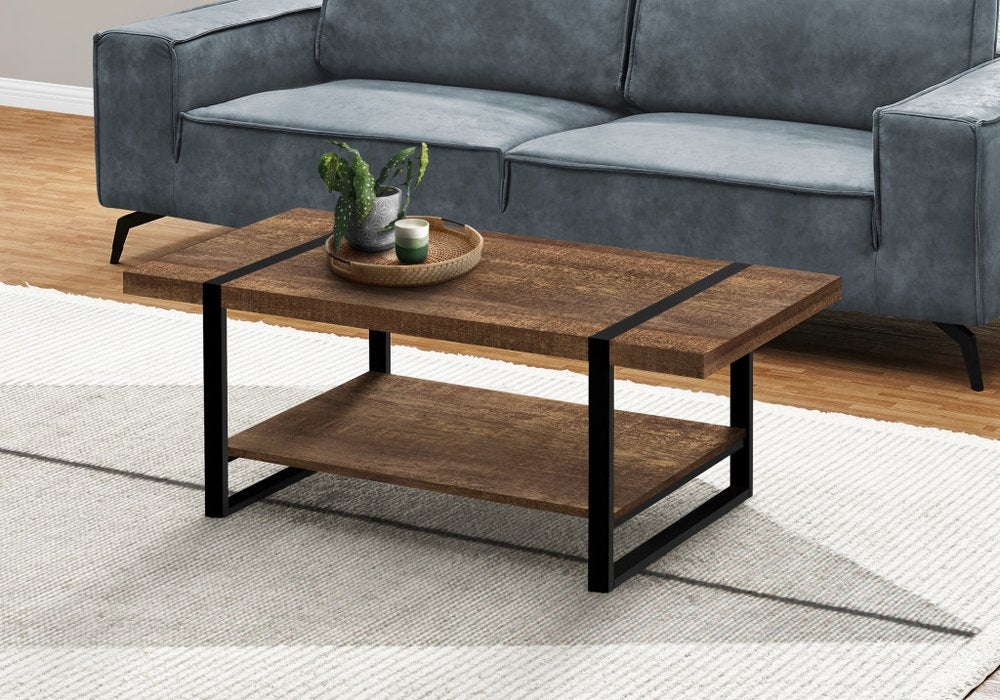 Brown and Black Wood Coffee Table with Shelf - 47-inch