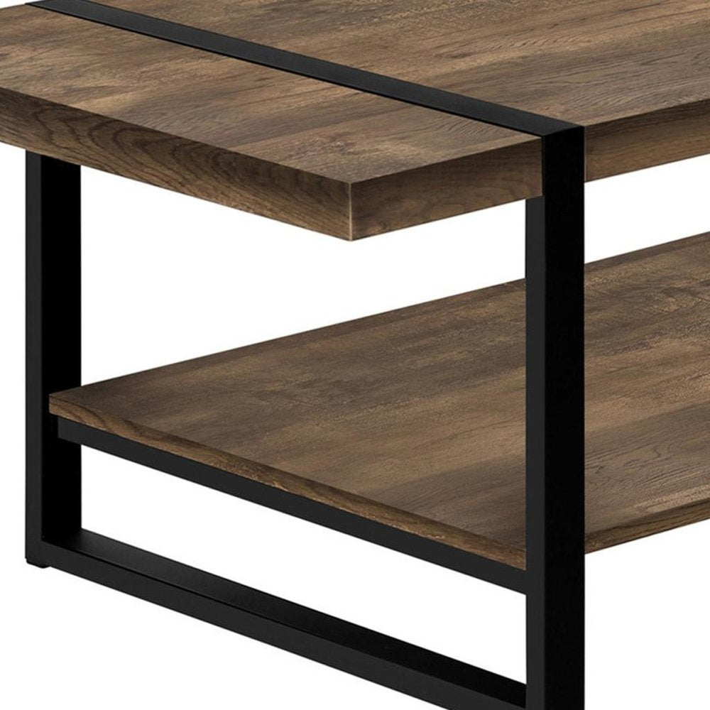 Brown and Black Wood Coffee Table with Shelf - 47-inch
