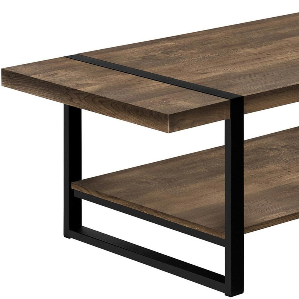 Brown and Black Wood Coffee Table with Shelf - 47-inch