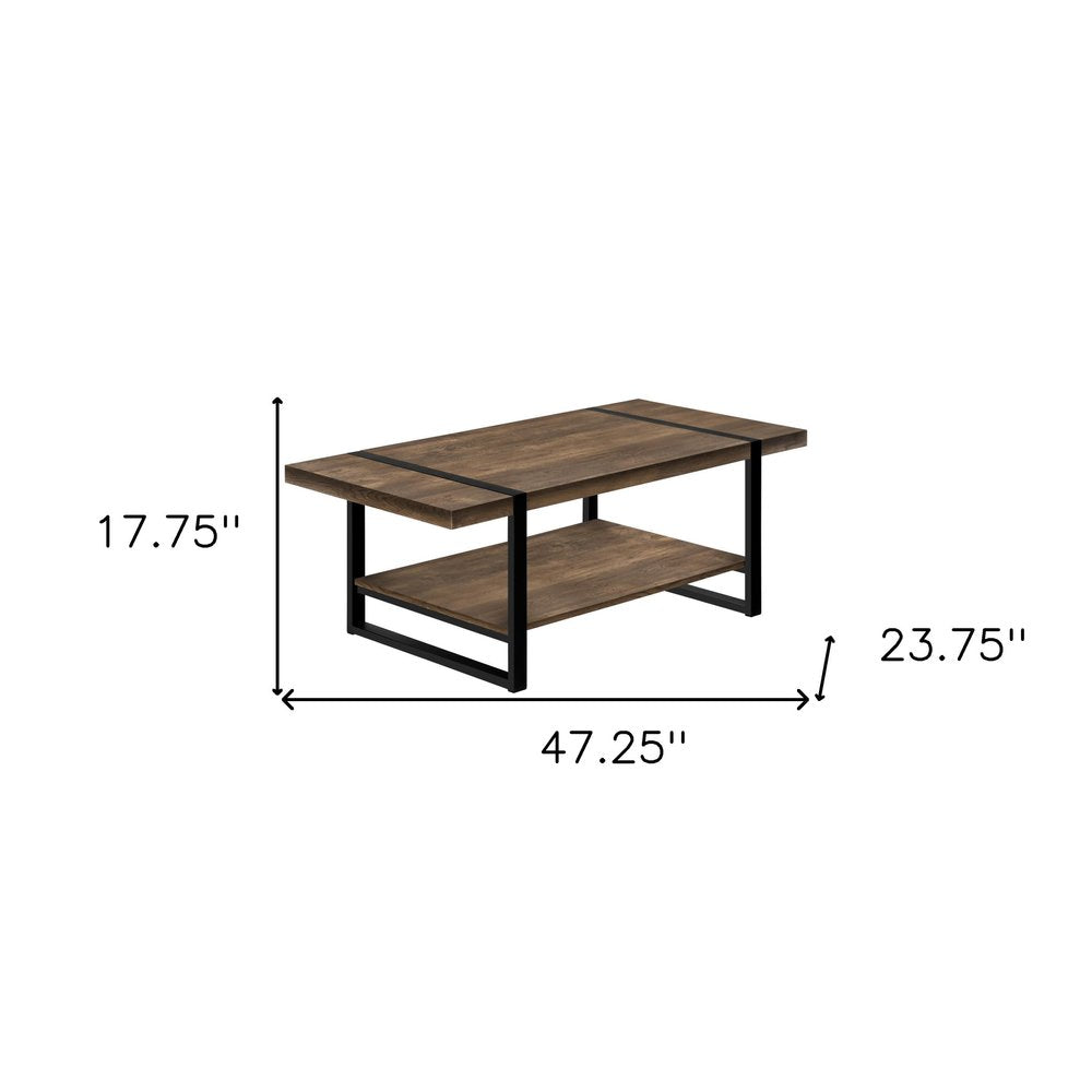 Brown and Black Wood Coffee Table with Shelf - 47-inch