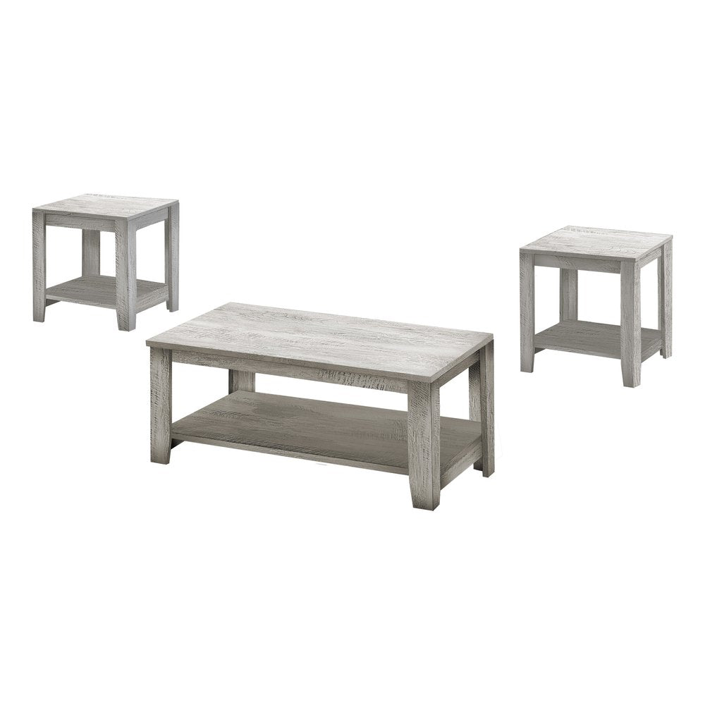 Set of Three 42 Gray Rectangular Coffee Table with Three Shelves